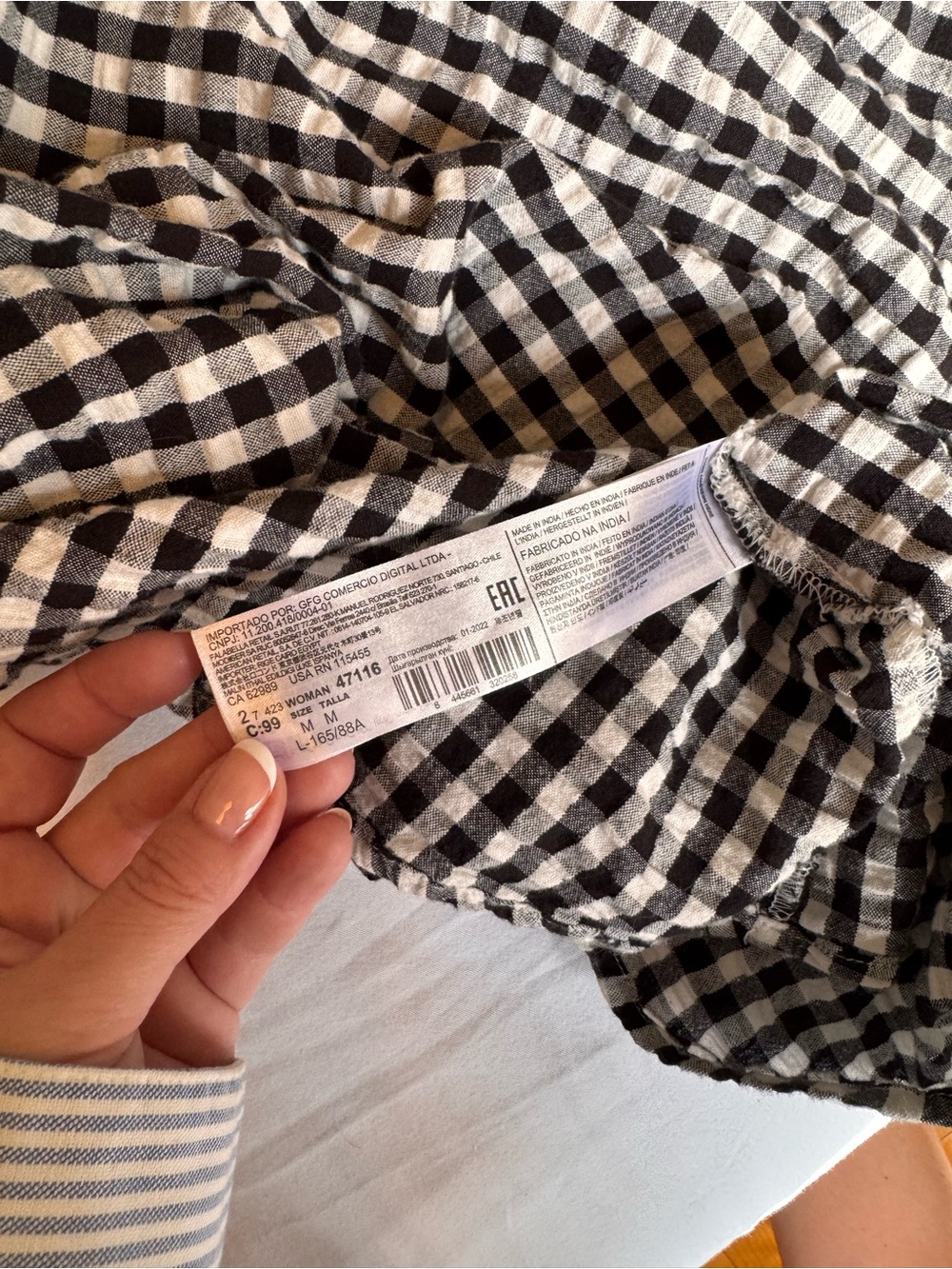 MANGO Black and White Gingham Midi Dress with Crisscross Neck - Picture 3 of 4